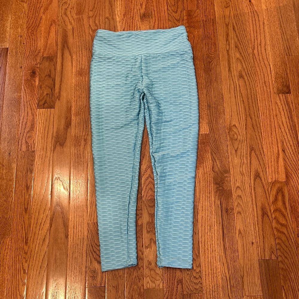 Blue Textured Leggings